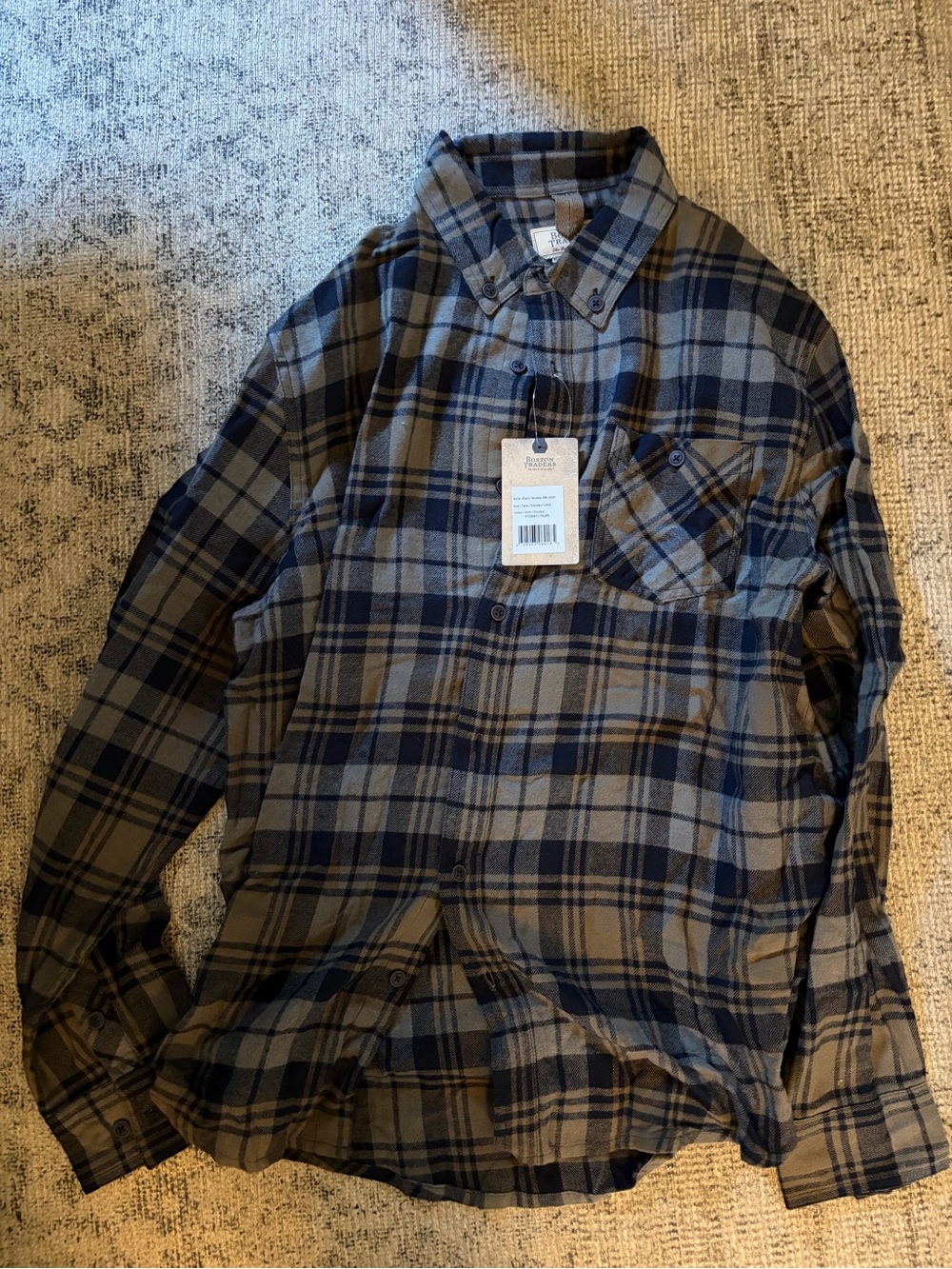 Boston Traders Plaid Button-Down Shirt in Navy and Olive